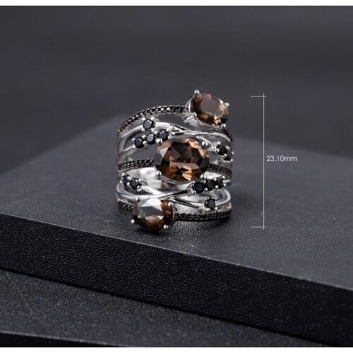 GEMS BALLET 925 Sterling Silver Stackable Finger Ring Anniversary Jewelry 3.30Ct Natural Smoky Quartz Gemstone Rings For Women