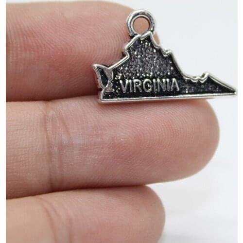 10pcs-- Virginia Charm 13x22mm Antique silver tone Virginia State Charms pendant