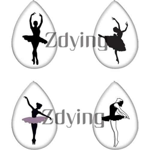 Zdying 10pcs Ballet Dancer Girls Tear Drop Glass Cabochon Ballerina Silhouette Art Picture Jewelry Findings For Pendant Charm