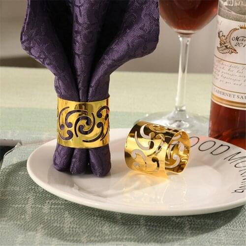 12PCS/Metal hollow pattern opening golden napkin ring table top decoration for festive western food hotel family gathering