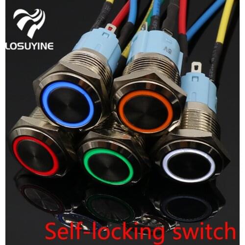 16mm red blue yellow green white Light Hot Car Auto Metal LED Power Push Button Switch Latching Type On-off 5V 12V 220V