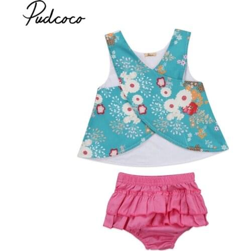 Pudcoco Flower Baby Girls Clothes Floral Printed Vest Tops +Tutu Shorts Pants 2pcs/set summer girls pant set 0-24 Months