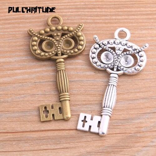 2pcs 29*59mm Two Color Owl Key Charms Animal Pendants Handmade Decoration Vintage For DIY Jewelry Making Findings