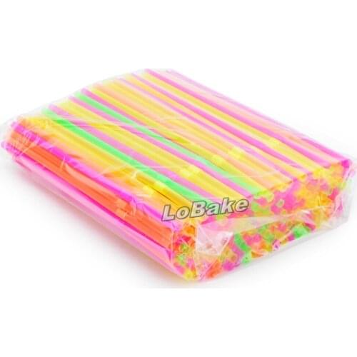 200pcs/pack) Latest flexible 21cm long colorful plastic art drinking straw fruit steamwater juice straw randomly color sent
