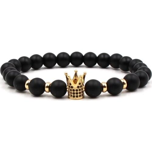 2021 Fashion Matte Black bead Stone Bracelets Bangle Pave CZ Crown Bracelet for Men and Women Charm Strand fashion Jewelry Noble