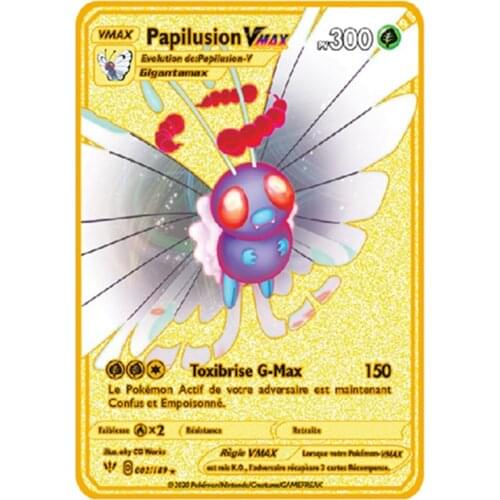 2021 New Pokemon Flash Gold Metal PV French GX V Vmax Game Battle Collection Collectible Card Childrens Toy Gift
