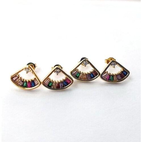 6 Pairs Fan shape Stud Earrings CZ Rainbow cubic zirconia Micro Pave Stud Earrings Jewelry Gift For Women Party Earring ER895