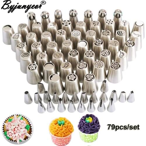 79PCS/lot Russian Tulip Flower Icing Piping Nozzles Skirt Folds Cake Decorating Tips Baking Tools CS045