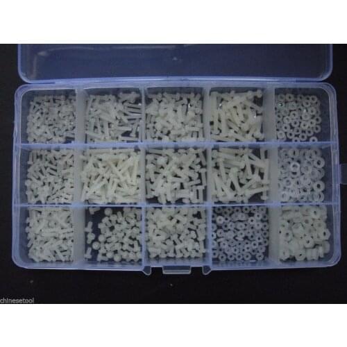 990pcs M3 M4 Nylon Screws Nut Washer round Phillips Assortment Kit Set White