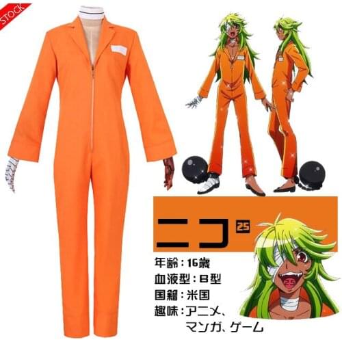 Anime Nanbaka NO.25 Niko Rock Jail Uniform cosplay Orange Bodysuit +Glove Prisoner cosplay costumes New free shipping