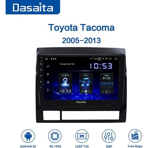 Dasaita 9" Multimedia Player Car Radio Android 10.0 IPS 1 Din for Toyota Tacoma 2011 2012 GPS Navigation MP3 64G ROM