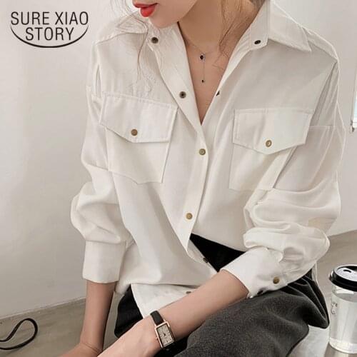 White Blouse Cotton Shirts Women Plus Size Loose Tops Lapel Female Blouses New Solid Office Ladies Shirts Femme Blusas 12889