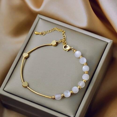 Fashion Simple Link Chain Beads Geometric Heart-shaped Opals Their Milky White Bracelets for Women Jewelry Party Accessories