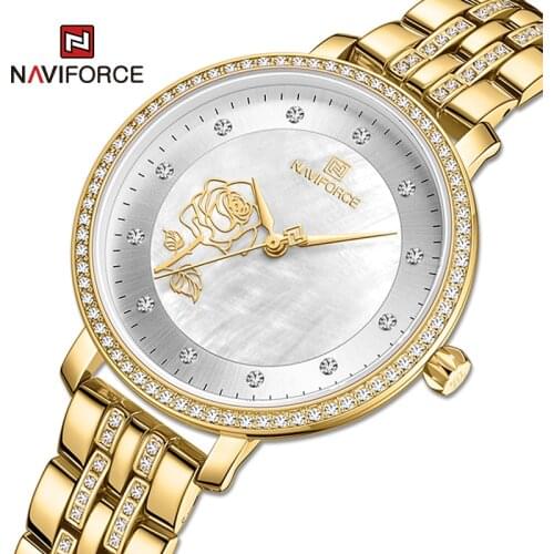 NAVIFORCE Luxury Brand Diamonds Watches for Women Fashion Elegant Gold Ladies Quartz Wristwatch Stainless Steel Waterproof Clock
