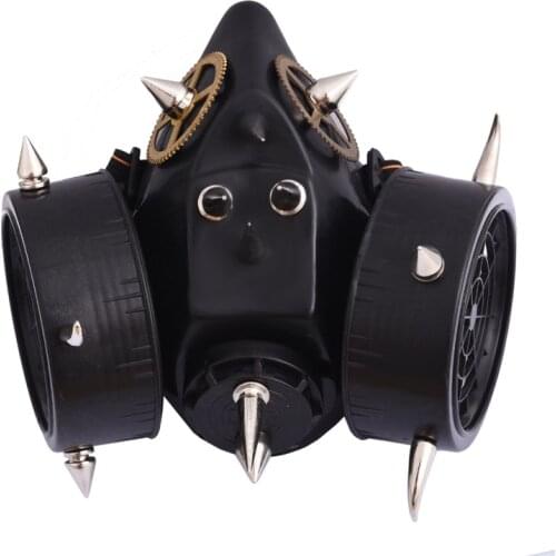 Steampunk Black Gas Mask Respirator Silver Rivets Cyber Masks Goth Cosplay Party Face Mask Accessories For Men/Women