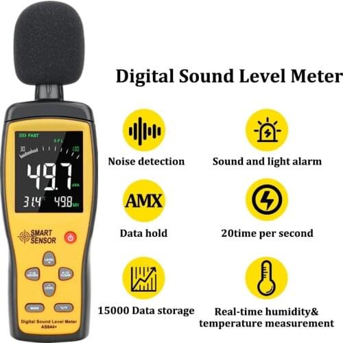 Digital Sound Noise Level Meter Decibel Audio Tester 30~130 dBA Color LCD Display Automotive Microphone db Meter AS844