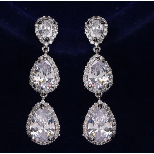 Ekopdee Luxury Cubic Zirconia Earrings For Women Classic Crystal Drop Earring Zircon Female Gift Wedding Jewelry 2021 Kolczyki