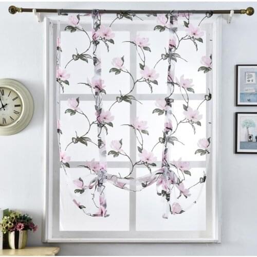 Flowers Curtain Kitchen Valance Tulle Sheer Bedroom Window Drape Home Decor