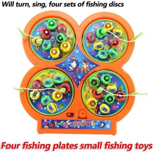 Puzzle four disc rotating music electric fishing disk game, children magnetic fishing toys sell hot