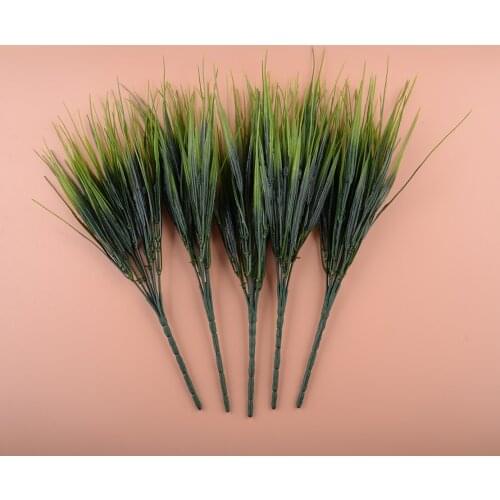 5pcs Artificial Green Wheat Grass Plastic Plants Fake Shrubs Foliage Bush Office Home Garden Decor