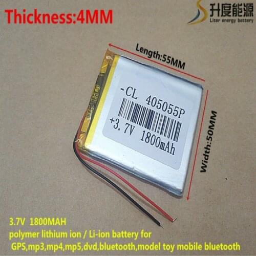 3.7V 1800mAh 405055 Lithium Polymer Li-Po li ion Rechargeable Battery cells For Mp3 MP4 MP5 GPS mobile bluetooth