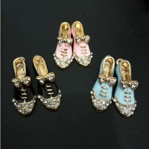 MRHUANG 10pcs/pack Rhinestone Haneda shoes Floating Enamel Drop Oil Charms Alloy Pendant fit for Jewelry Accessories