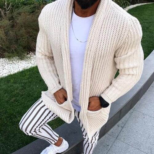 Mens Fashion Knitted Sweaters Casual Cardigans Pocket Slim Fit Long Sleeve Solid Color Winter Warm Tricot Coat Streetwear Male