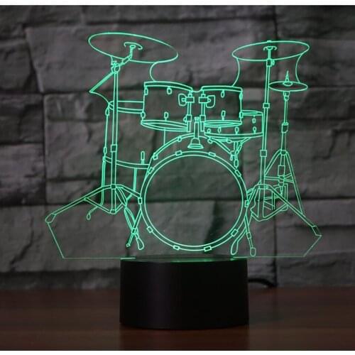 Musical instrument Drum Set 3D LED Night Light Bedroon Decor Novelty 7 Color Change Desk Table Lamp for Kids Holiday Gift
