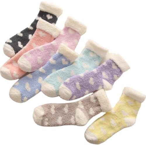 1 Pair Soft Coral Velvet Socks for Women Winter Warm Kawaii Heart Fluffy Socks Indoor Floor Casual Slippers Socks Christmas Gift