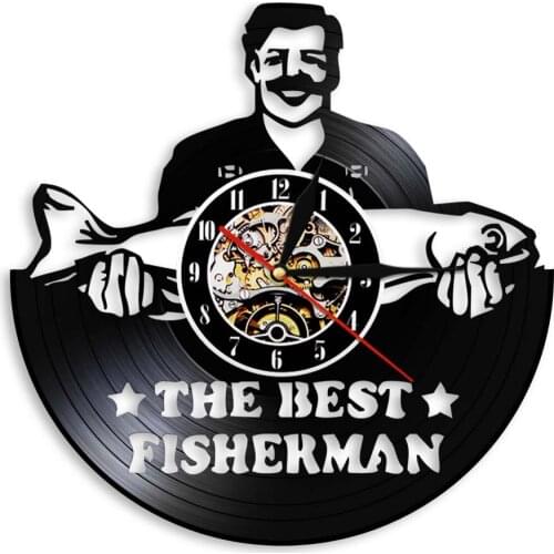 The Best Fisherman Funny Fishing Man Fishery Wall Art Watch Vintage Vinyl Record Wall Clock Gift For Peterman Dad Fishing Lovers
