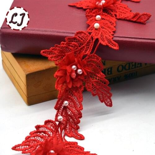 New 10pcs/lot Craft Braided pearl leaves embroidered Lace ribbon ladies triming sew on women overcoat dress scrapbooking DIY