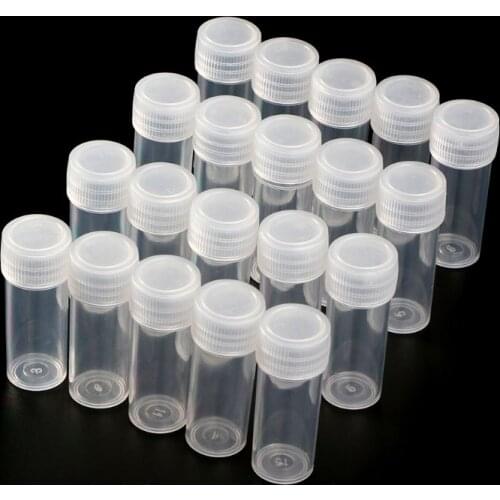 2021 New 20Pcs 5ml Plastic Test Tubes Vials Sample Container Powder Craft Screw Cap Bottles for Office School Chemistry Supplies