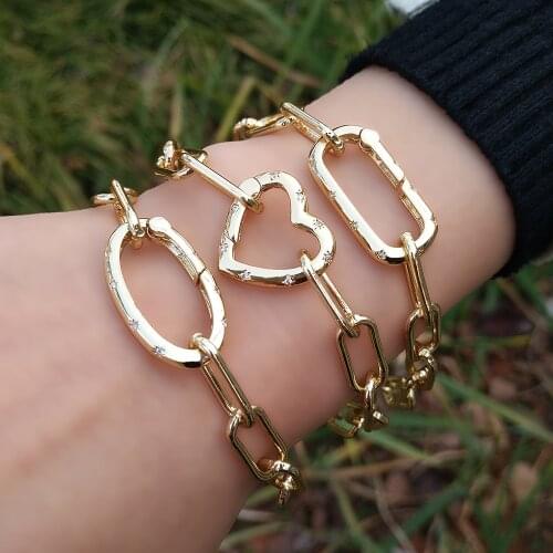 New Design Crystal Oval Heart Bracelets For Women Girls Gold Color Micro Pave CZ Zircon Butterfly Wristband Jewelry Party Gift