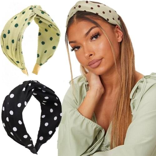 Wide Top Knot Hairband Dot Print For Women Headdress Cross Headband Elastic Bezel Girls Hair Hoop Bands Female Hair Accessories
