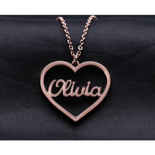 Multiple Font Personalized Heart Necklace Stainless Steel Customized Nameplate Necklaces For Birthday Gift Gold Name Jewelry