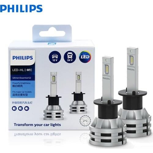 Philips LED H1 Ultinon Essential LED Gen2 12V/24V 19W LED G2 6500K Auto Lamps Fashion White Car Headlight 11258UE2X2 (Pack of 2)