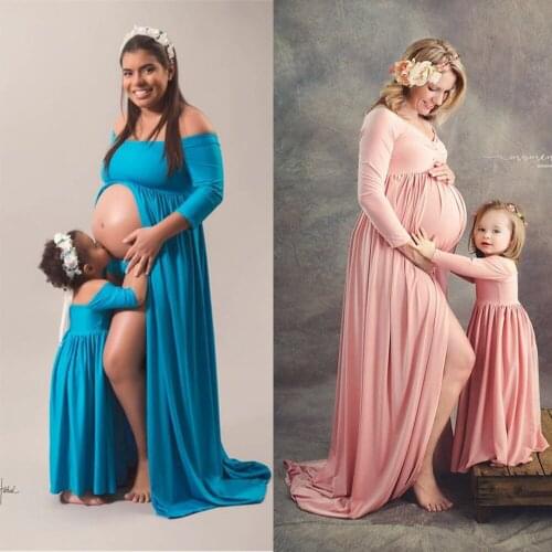 Mom and Baby Girl Dress Matching Clothes Photography Prop Pregnant Women Maxi Dress Gown Maternity Fashion Mother Daughter Match