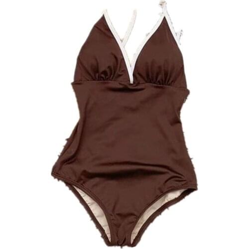 Ins style retro simple one-piece swimsuit women Japanese and Korean sexy backless bikini hot spring swimsuit women
