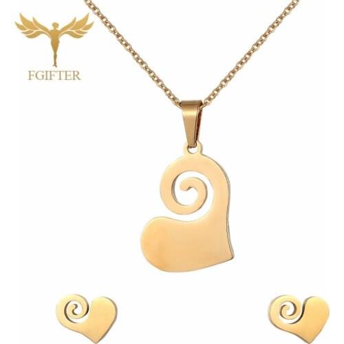 Romantic Couple Lovers Love Necklace Earrings Anniversary Gift Half Hollow Love Necklace Golden Stainless Steel Jewelry Set