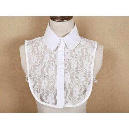 Women 's Fashion Fall Collar Shirt blouse Fake wild triangle Retro Fake Shirt collar black and white art embroidery female false