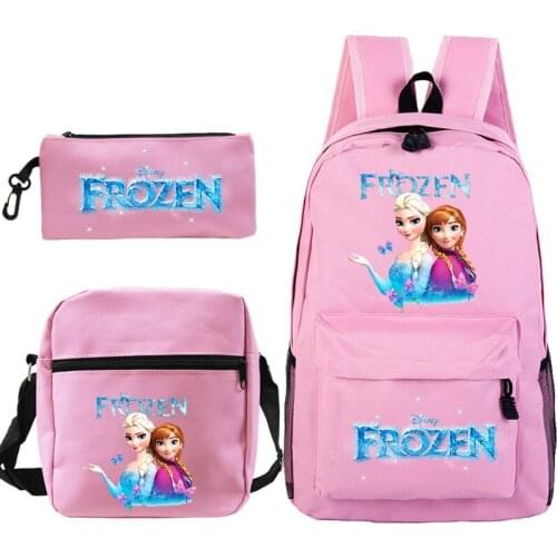 Disney Frozen Elsa Backpack School Bags Girls Printing Canvas Child School Backpack Teenager 3pcs Preppy Rucksack Cute Bookbag