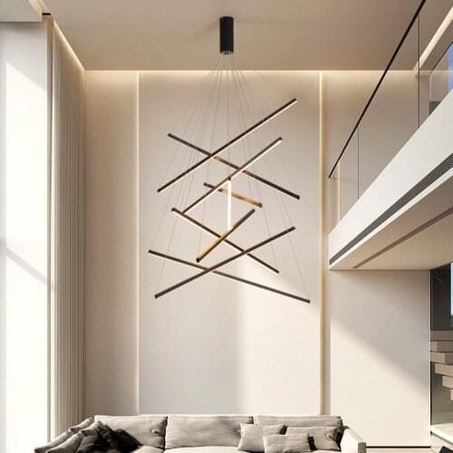 Nordic Black Led Chandelier Stair Line Chandeliers Aluminum Lighting Living room Dining room Decoration Pendant light