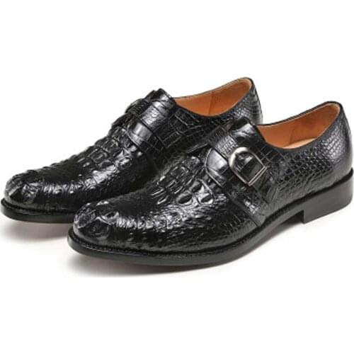 Linshe crocodile manual Leather shoes male business Round head leather bottom Wedding shoe men dress shoes