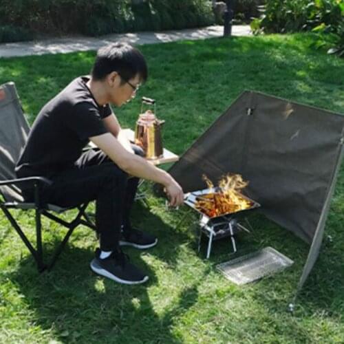 Camping Stove Wind Shield Flame Retardant Foldable Grill Stove Windscreen Hiking Curtain Trap