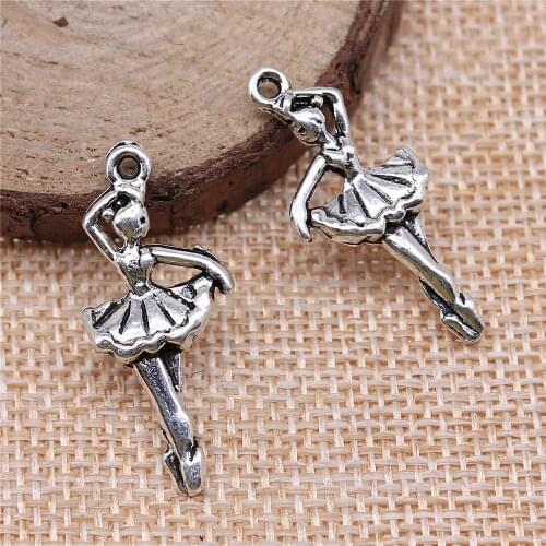 WYSIWYG 10pcs 31x14mm Antique Silver Color Dancing Girl Charms Pendant For Jewelry Making DIY Jewelry Findings