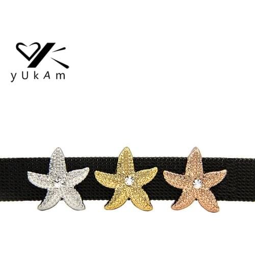 YUKAM Jewelry Silver Color Crystal Sea Star Starfish Slide Charms Keepers for Beach Mesh Keeper Bracelets DIY Accessories Making
