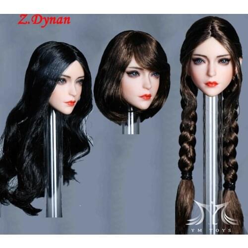 In stock 1/6 scale Female YMTOYS YMT049 Black/Brown Planted Hair Asia Girl Makeup Head Sculpt for 12" PH Suntan Action Figures