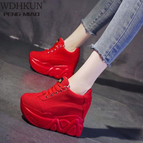 Breathable Air Mesh Chunky Sneakers Women 2020 Spring Summer Knitted Height Increasing Shoes Woman White Casual Footwear