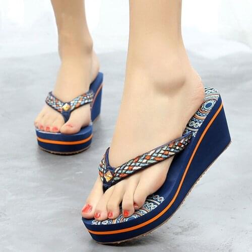 2021 New Womens Thick-Soled Summer Flip Flops Beach Sandals Non-Slip Casual Flat Shoes High Quality Slippers