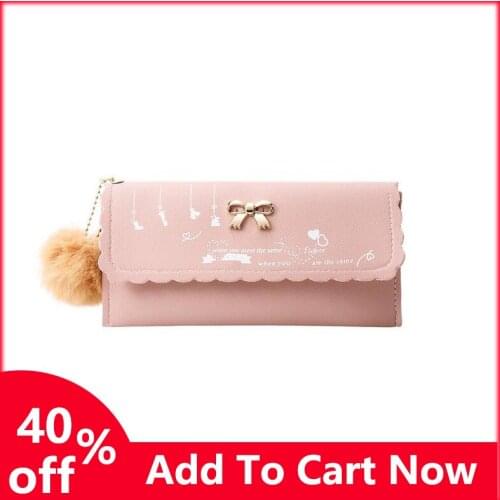 Womens Wallet Printed Wool Ball Clutch Bag Simple Candy Color Leather Coin Purse Credit Card Holder Cell Phone Bag For Women